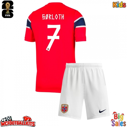 Norway Alexander Sorloth #7 Replica Home Stadium Kit for Kids World Cup 2026 Short Sleeve (+ pants)